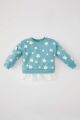 Kız Bebek Bisiklet Yaka Çiçekli Sweatshirt
