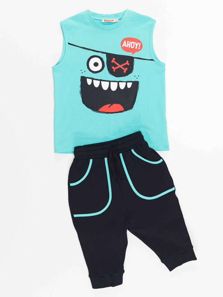 Ahoy Erkek Çocuk T-shirt Kapri Şort Takım 6 Y - Mavi, Lacivert