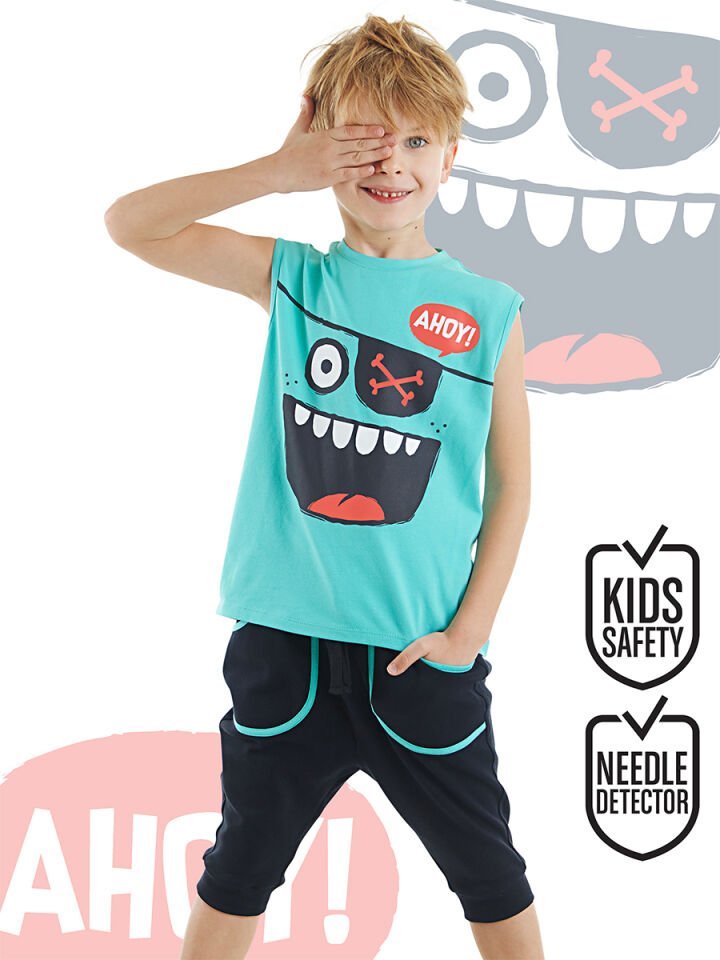 Ahoy Erkek Çocuk T-shirt Kapri Şort Takım 7 Y - Mavi, Lacivert