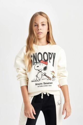 Kız Çocuk Snoopy Oversize Geniş Kalıp Bisiklet Yaka Sweatshirt