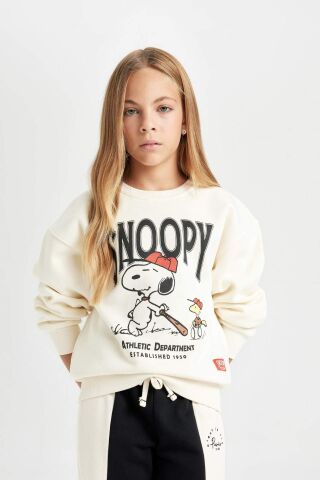Kız Çocuk Snoopy Oversize Geniş Kalıp Bisiklet Yaka Sweatshirt