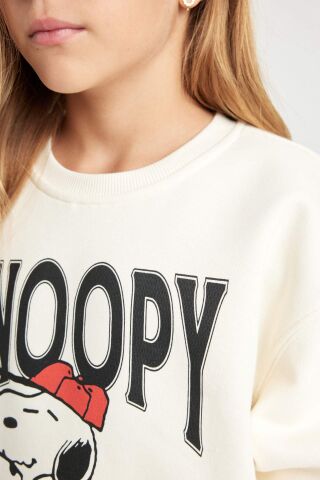 Kız Çocuk Snoopy Oversize Geniş Kalıp Bisiklet Yaka Sweatshirt