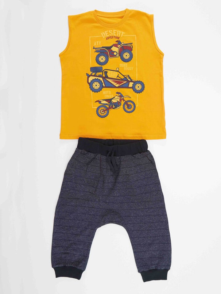 Motocross Erkek Çocuk T-shirt Kapri Şort Takım 5 Y - Turuncu, Lacivert