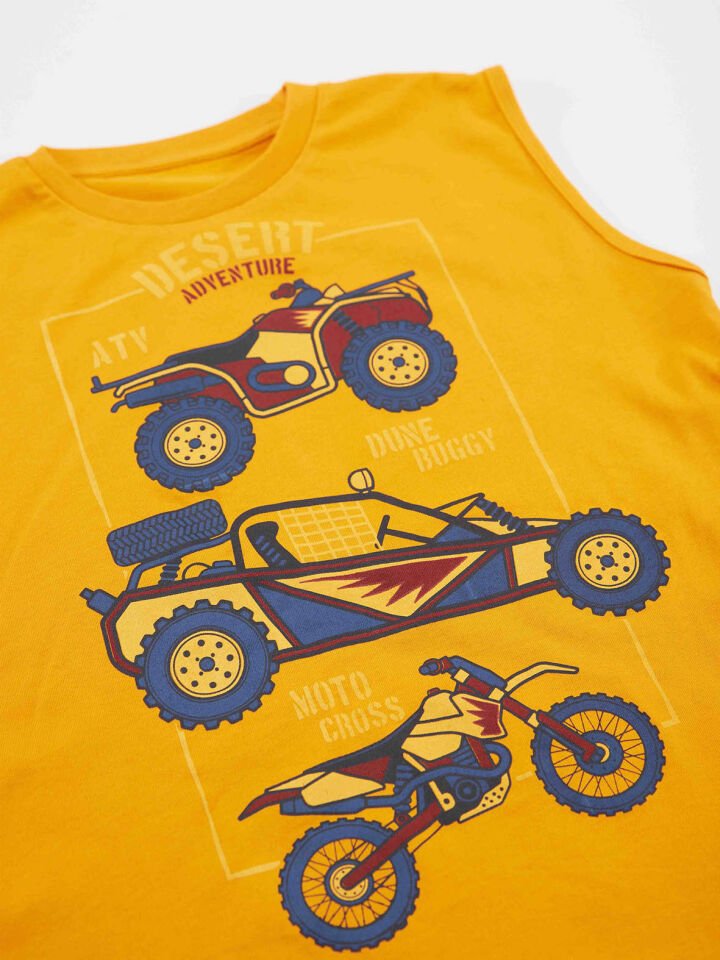 Motocross Erkek Çocuk T-shirt Kapri Şort Takım 6 Y - Turuncu, Lacivert