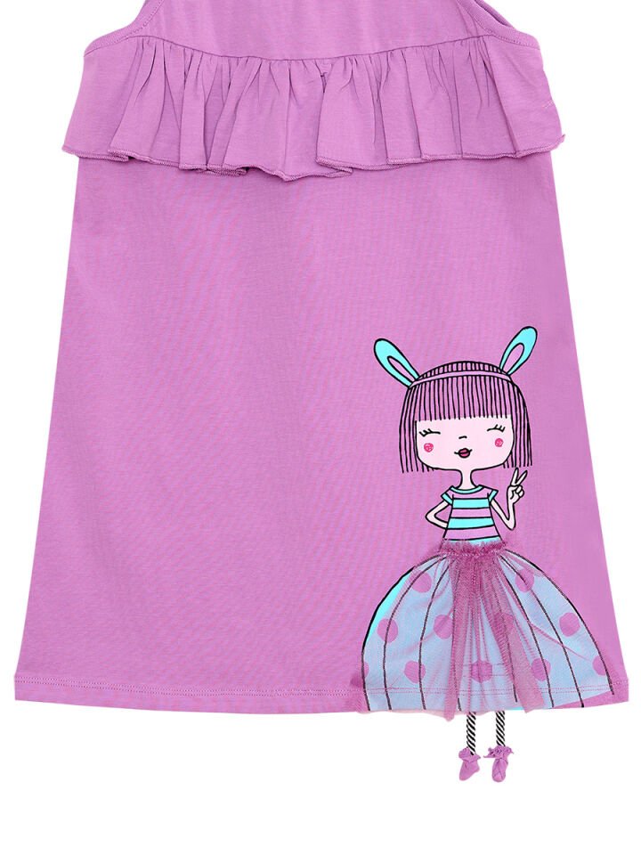 Fırfırlı Kız Çocuk Lila Elbise 6 Y - Mor