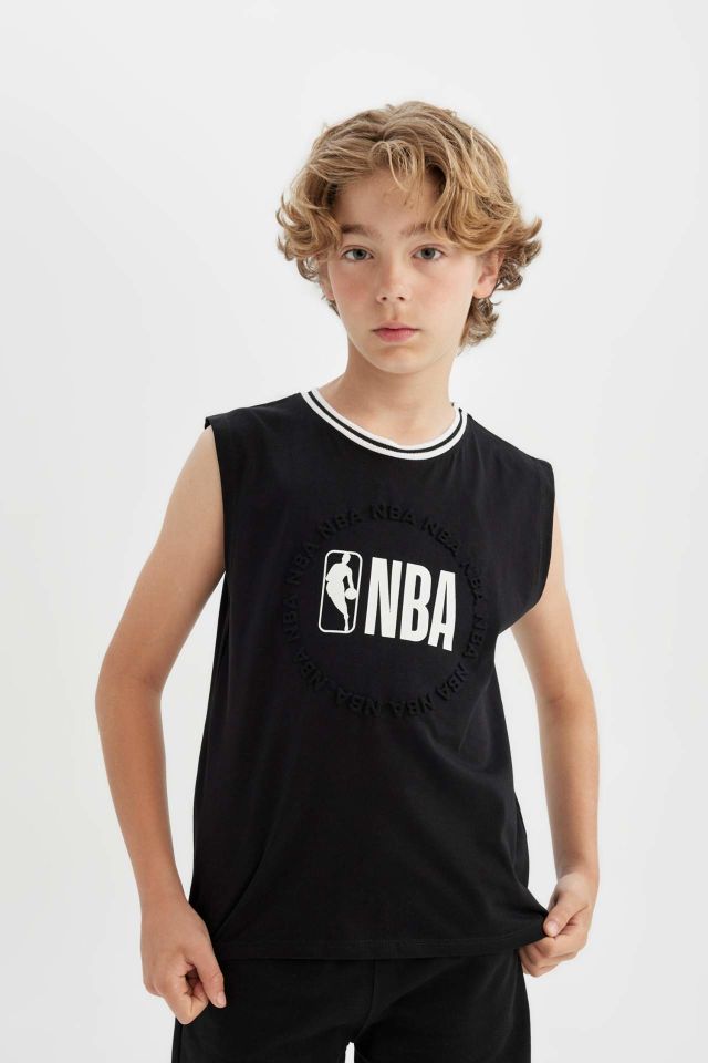 Erkek Çocuk NBA Wordmark Bisiklet Yaka Atlet