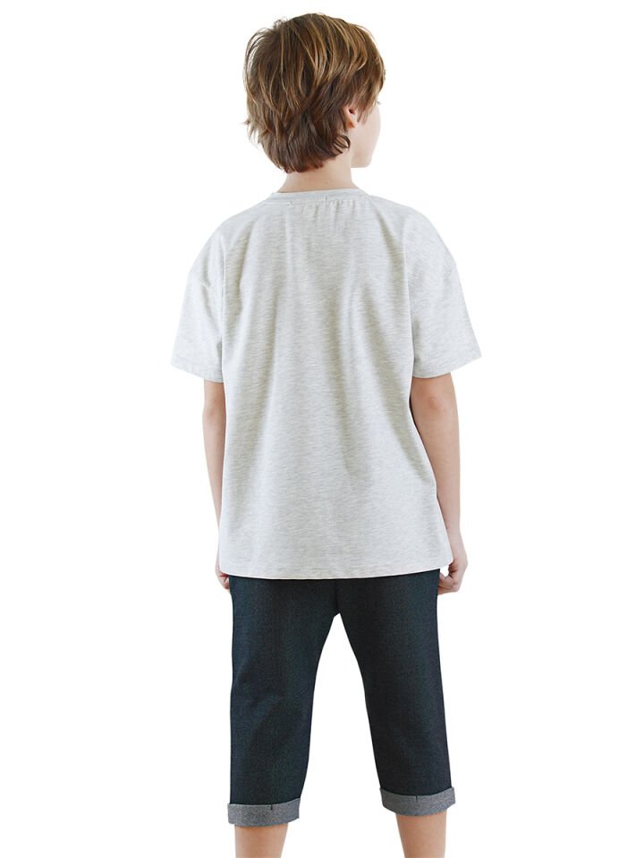 Just Smile Erkek Çocuk T-shirt Kapri Şort Takım 7 Y - Gri