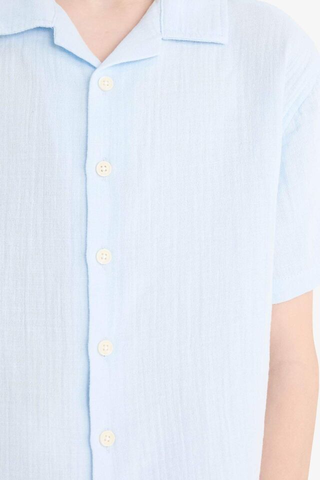 Erkek Çocuk Oversize Geniş Kalıp Polo Yaka Müslin Kısa Kollu Gömlek