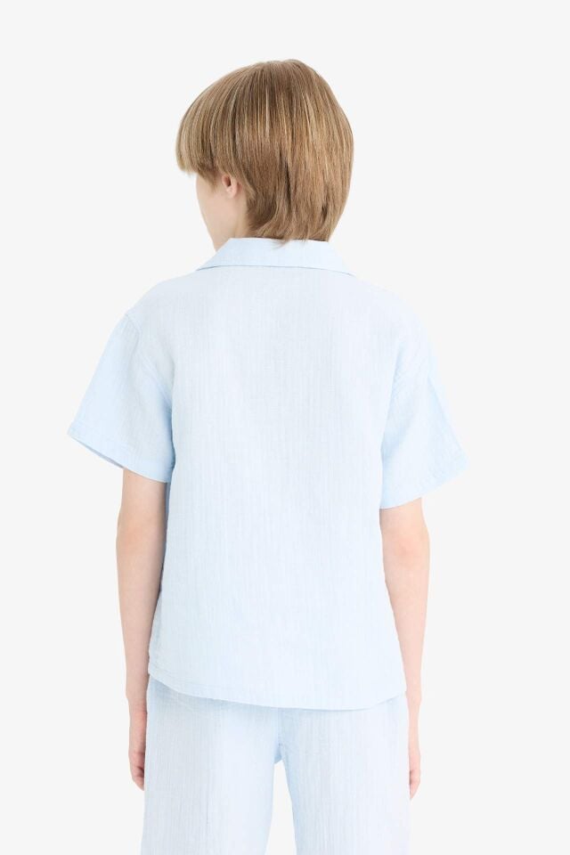 Erkek Çocuk Oversize Geniş Kalıp Polo Yaka Müslin Kısa Kollu Gömlek