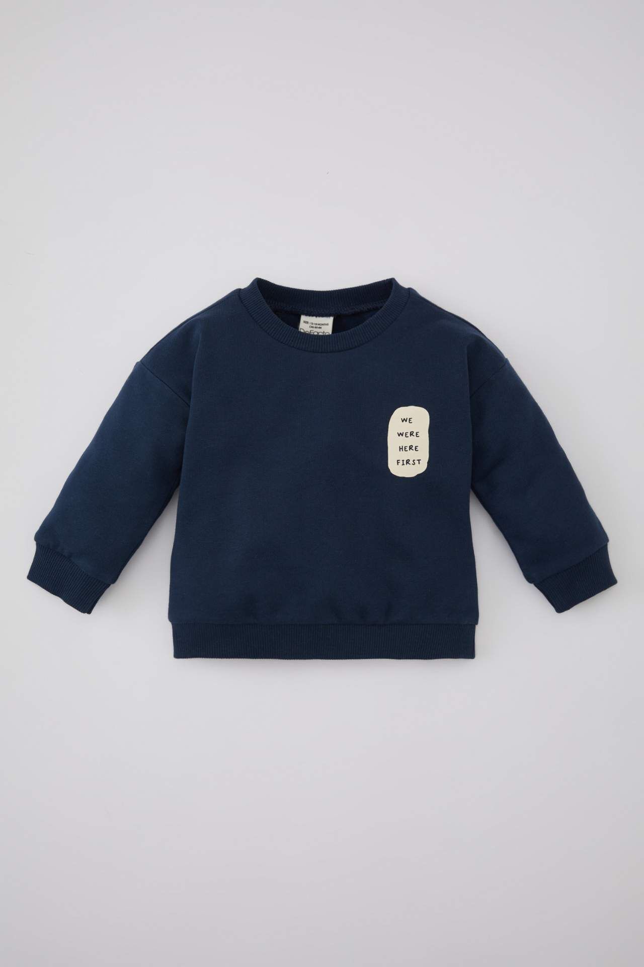 Erkek Bebek Bisiklet Yaka Baskılı İçi Yumuşak Tüylü Sweatshirt