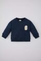 Erkek Bebek Bisiklet Yaka Baskılı İçi Yumuşak Tüylü Sweatshirt