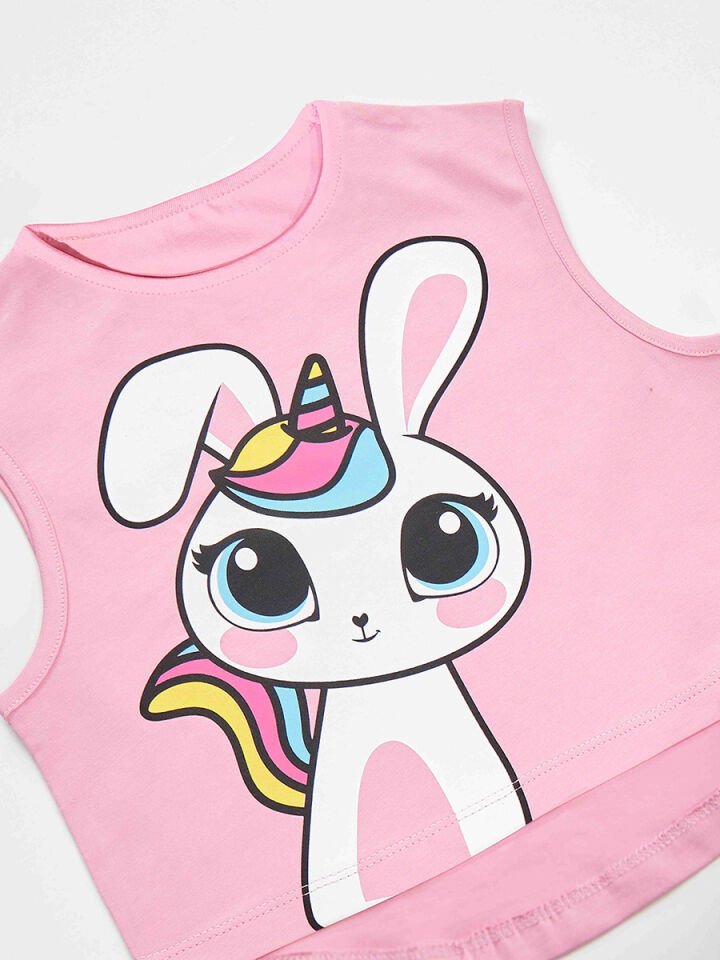Unicorn Tavşan Kız Çocuk T-shirt Etek Takım