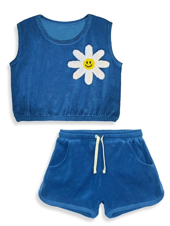 Gülen Çiçek Kız Çocuk Havlu T-shirt ve Şort Takım