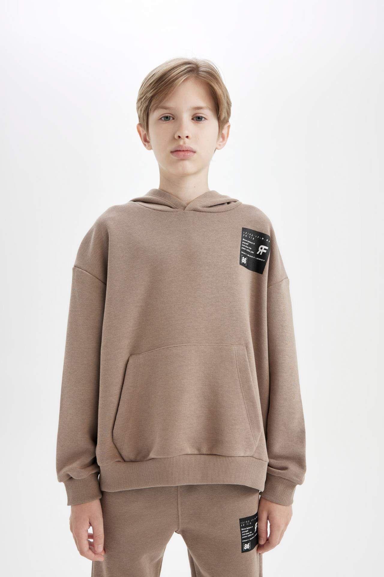 Erkek Çocuk Oversize Geniş Kalıp Kapüşonlu Cepli Kalın Okul Sweatshirt