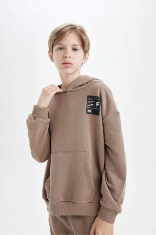 Erkek Çocuk Oversize Geniş Kalıp Kapüşonlu Cepli Kalın Okul Sweatshirt