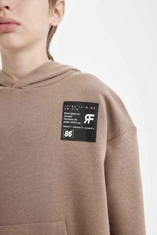Erkek Çocuk Oversize Geniş Kalıp Kapüşonlu Cepli Kalın Okul Sweatshirt