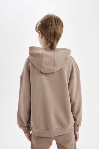 Erkek Çocuk Oversize Geniş Kalıp Kapüşonlu Cepli Kalın Okul Sweatshirt
