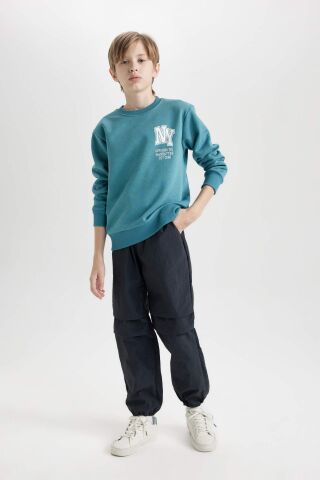 Erkek Çocuk Baskılı Bisiklet Yaka Kalın Sweatshirt