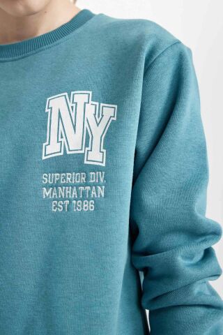 Erkek Çocuk Baskılı Bisiklet Yaka Kalın Sweatshirt