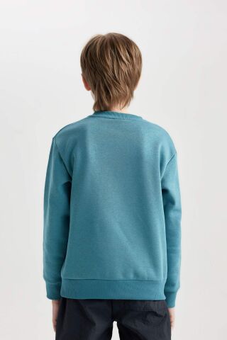 Erkek Çocuk Baskılı Bisiklet Yaka Kalın Sweatshirt