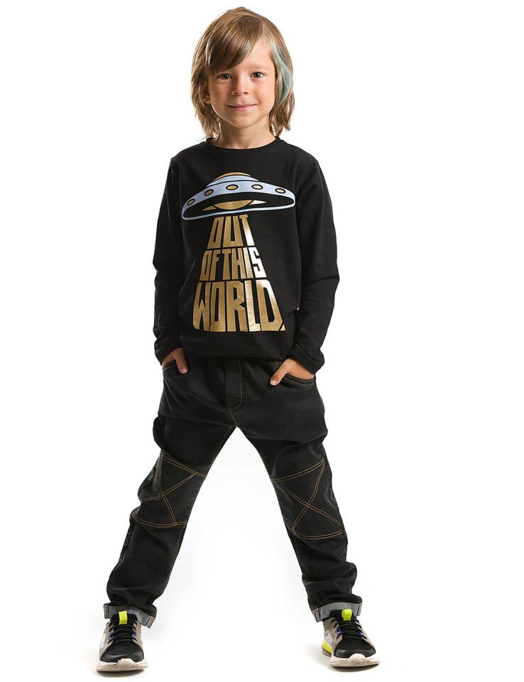 Ufo Erkek Çocuk T-shirt Denim Pantolon Takım 4 Y - Siyah
