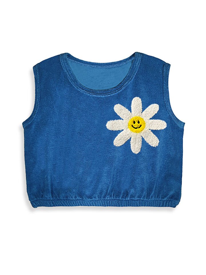 Gülen Çiçek Kız Çocuk Havlu T-shirt ve Şort Takım 10Y - Mavi