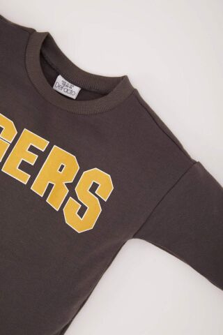 Erkek Bebek Bisiklet Yaka Baskılı İçi Yumuşak Tüylü Sweatshirt