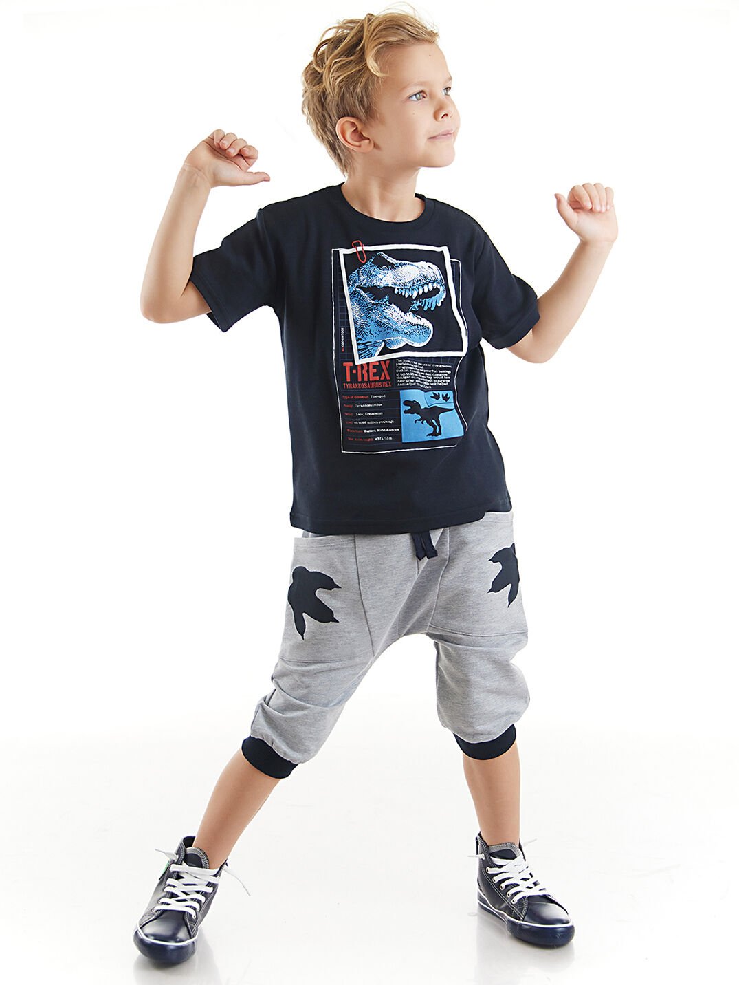 T-rex Info Erkek Çocuk T-shirt Kapri Şort Takım 6 Y - Lacivert, Gri