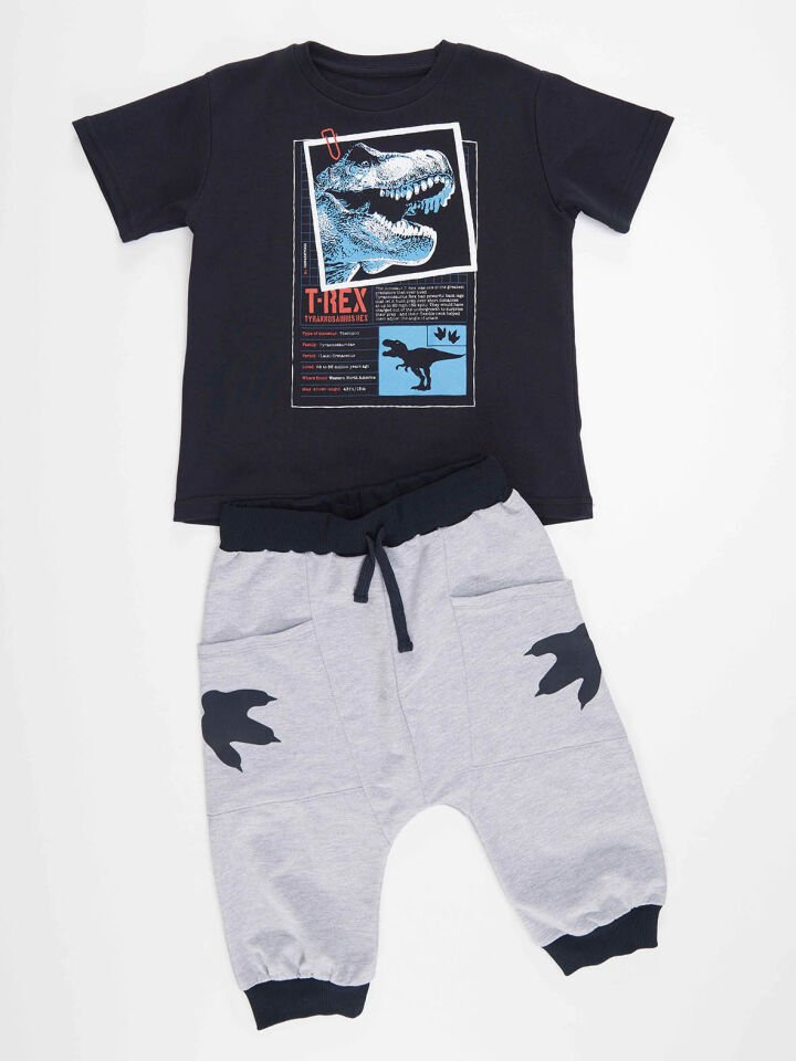 T-rex Info Erkek Çocuk T-shirt Kapri Şort Takım 6 Y - Lacivert, Gri