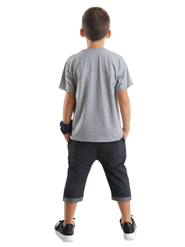 Cool Animals Erkek Çocuk T-shirt Kapri Şort Takım 7 Y - Gri, Siyah
