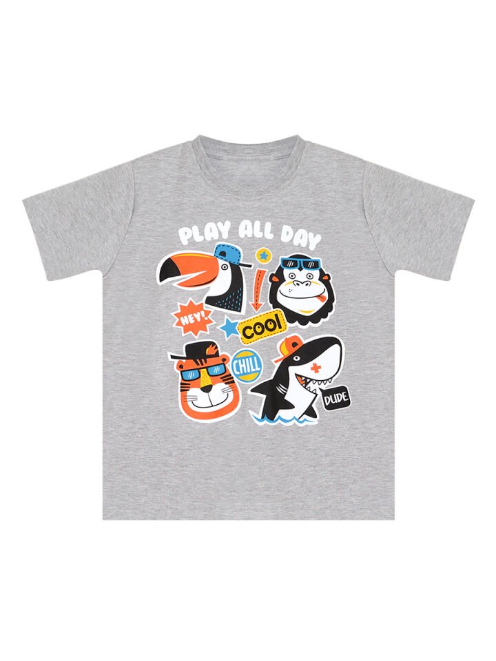 Cool Animals Erkek Çocuk T-shirt Kapri Şort Takım 7 Y - Gri, Siyah
