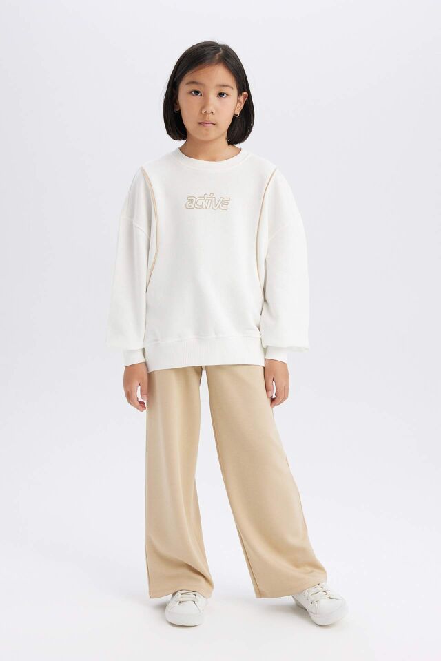 Kız Çocuk Oversize Geniş Kalıp Bisiklet Yaka Baskılı Sweatshirt