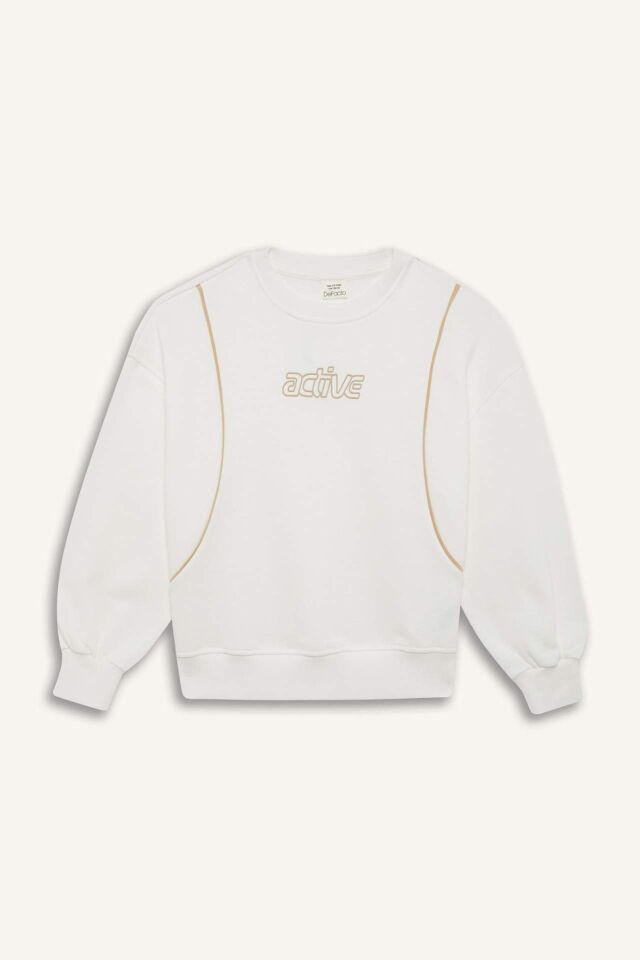 Kız Çocuk Oversize Geniş Kalıp Bisiklet Yaka Baskılı Sweatshirt