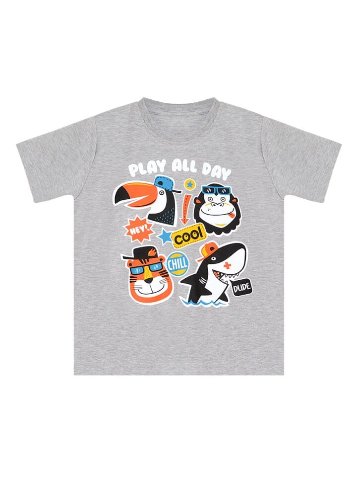 Cool Animals Erkek Çocuk T-shirt Kapri Şort Takım 8 Y - Gri, Siyah