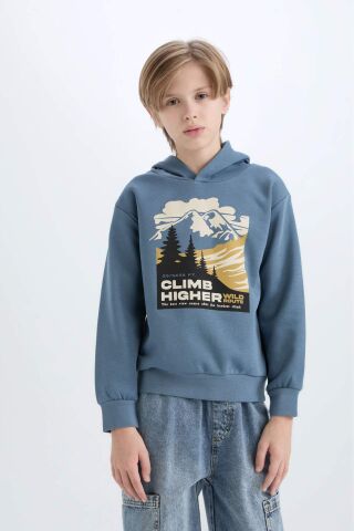 Erkek Çocuk Kapüşonlu Baskılı Sweatshirt