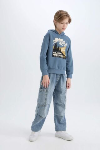 Erkek Çocuk Kapüşonlu Baskılı Sweatshirt
