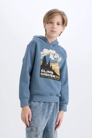 Erkek Çocuk Kapüşonlu Baskılı Sweatshirt