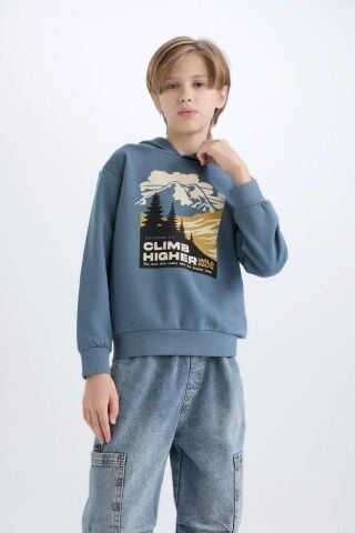 Erkek Çocuk Kapüşonlu Baskılı Sweatshirt