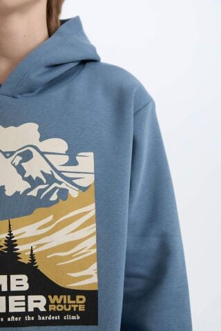 Erkek Çocuk Kapüşonlu Baskılı Sweatshirt