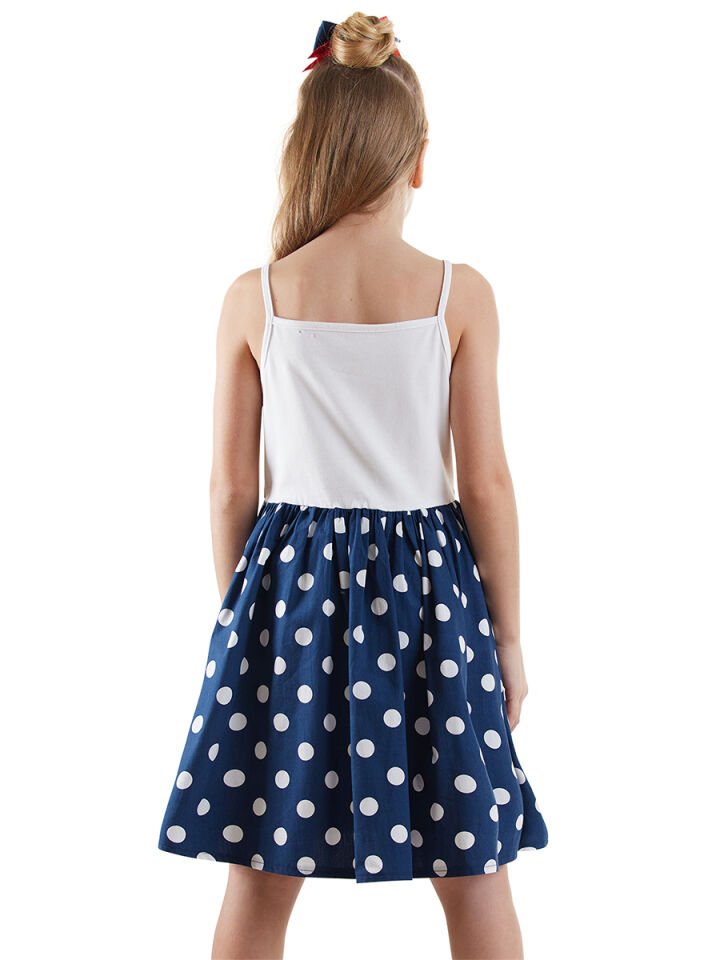 Lily Kız Çocuk Puantiye Lacivert Elbise 6 Y - Beyaz