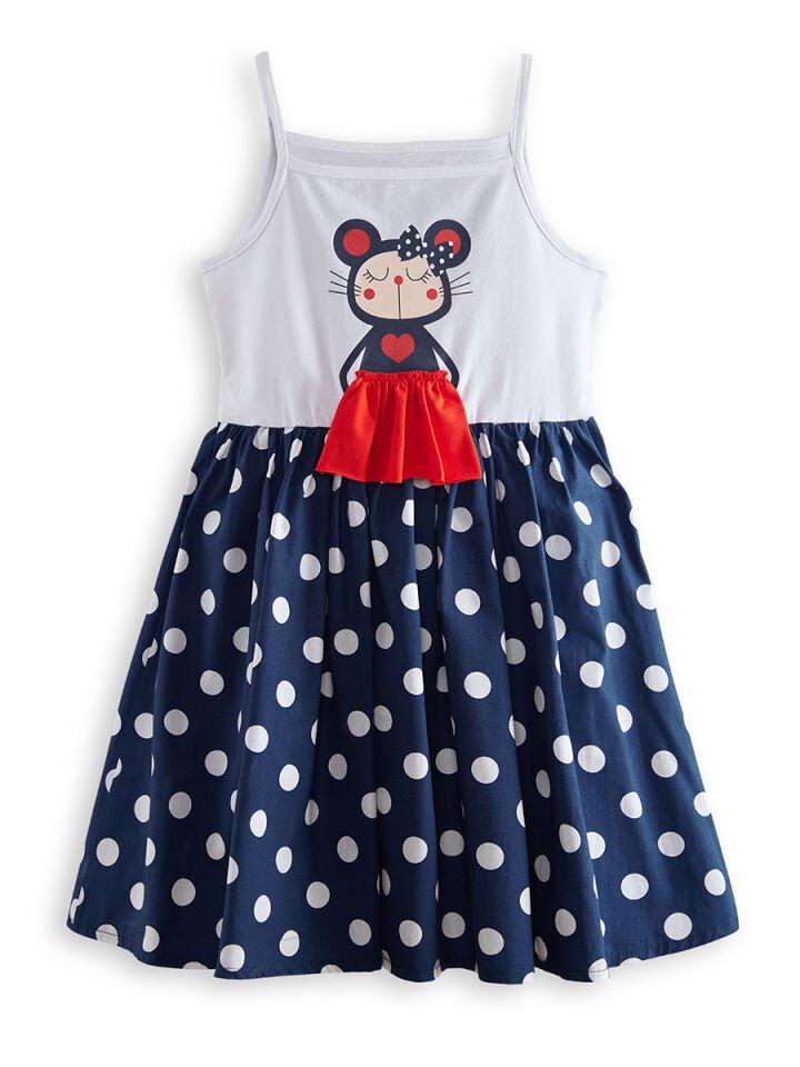 Lily Kız Çocuk Puantiye Lacivert Elbise 6 Y - Beyaz