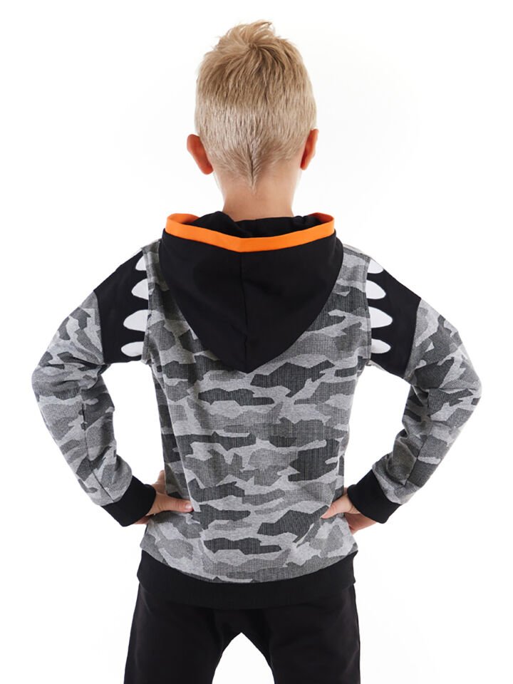 Kamuflaj Kapişonlu Erkek Çocuk Sweatshirt 9 Y - Siyah&Gri