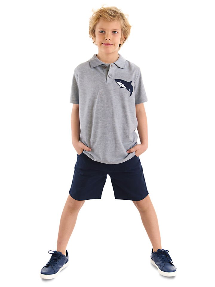 Sharrk Erkek Çocuk Polo Yaka T-shirt Şort Takım 10 Y - Gri, Lacivert