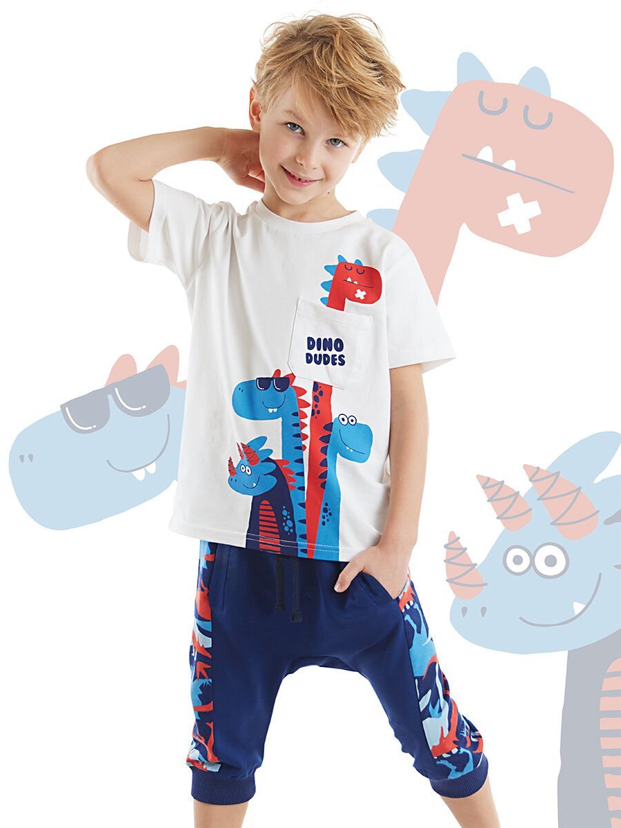 Dino Dudes Erkek Çocuk T-shirt Kapri Şort Takım