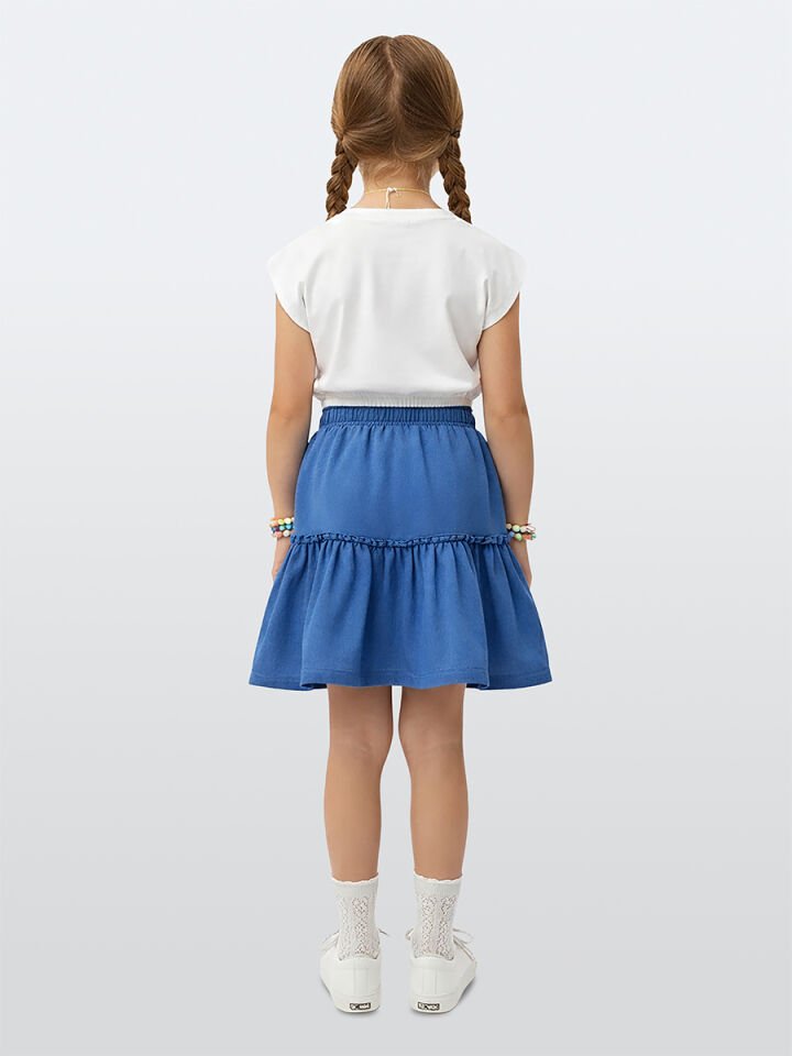 Renkli Çiçekler Kız Çocuk T-shirt Etek Takım