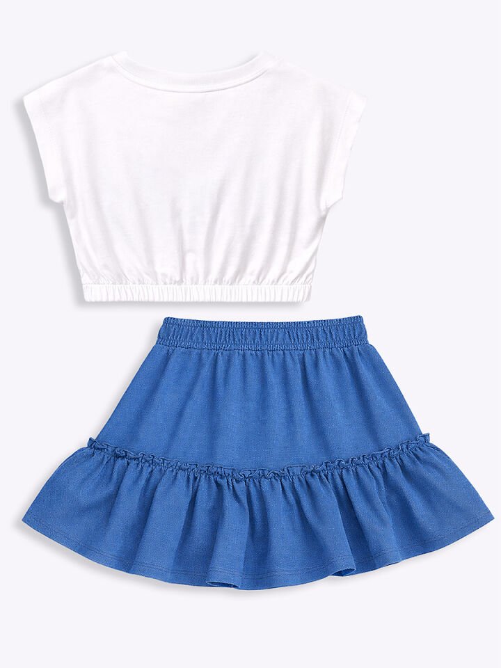 Renkli Çiçekler Kız Çocuk T-shirt Etek Takım