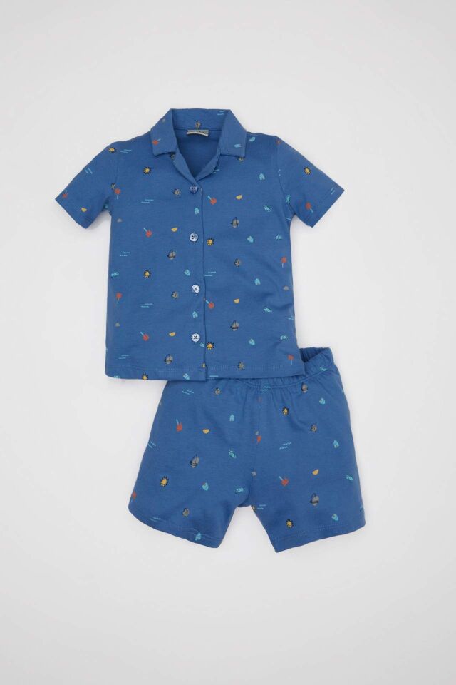 Erkek Bebek Pijama Takımı Penye Deniz Baskılı Kısa Kollu Üst Şort