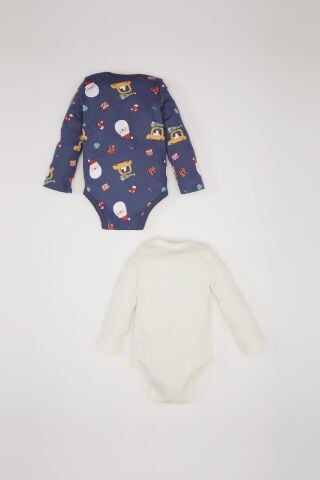 Erkek Bebek Yenidoğan Zarf Yaka Yılbaşı Temalı 2'li Uzun Kollu Çıtçıtlı Body