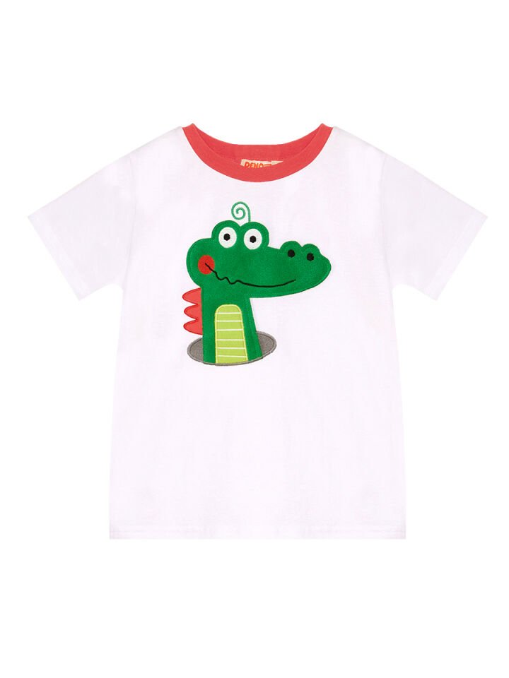 Timsah Baggy Erkek Çocuk T-shirt Şort Takım 2 Y - Beyaz Gri Yeşil