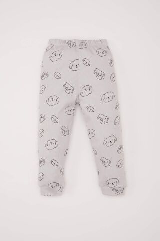 Erkek Bebek Pijama Takımı Fitilli Kaşkorse Bisiklet Yaka Desenli Uzun Kollu Üst Beli Lastikli Uzun Alt